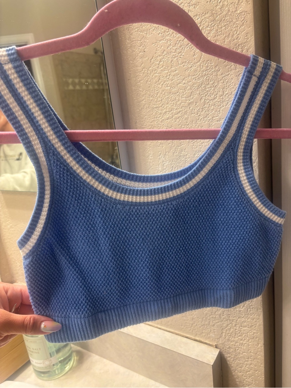 ALO Yoga Tennis Club Sweater Knit Bra-Crystal Clear Blue-NWOT - Picture 4 of 8